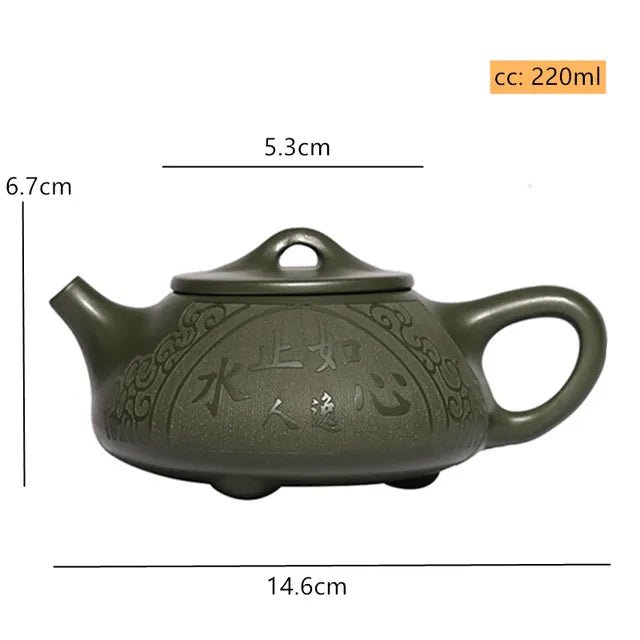 220ml Yixing Purple Clay Teapot Raw Ore Green Mud Hand - carved Stone Scoop Kettle Home Beauty Tea Infuser Chinese Zisha Tea Set - China Tea Store