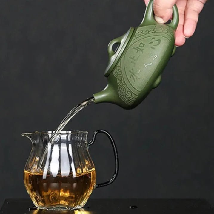 220ml Yixing Purple Clay Teapot Raw Ore Green Mud Hand - carved Stone Scoop Kettle Home Beauty Tea Infuser Chinese Zisha Tea Set - China Tea Store