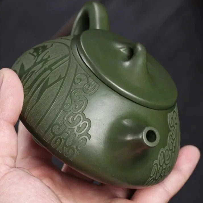 220ml Yixing Purple Clay Teapot Raw Ore Green Mud Hand - carved Stone Scoop Kettle Home Beauty Tea Infuser Chinese Zisha Tea Set - China Tea Store