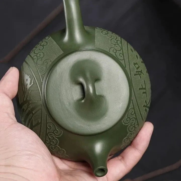 220ml Yixing Purple Clay Teapot Raw Ore Green Mud Hand - carved Stone Scoop Kettle Home Beauty Tea Infuser Chinese Zisha Tea Set - China Tea Store