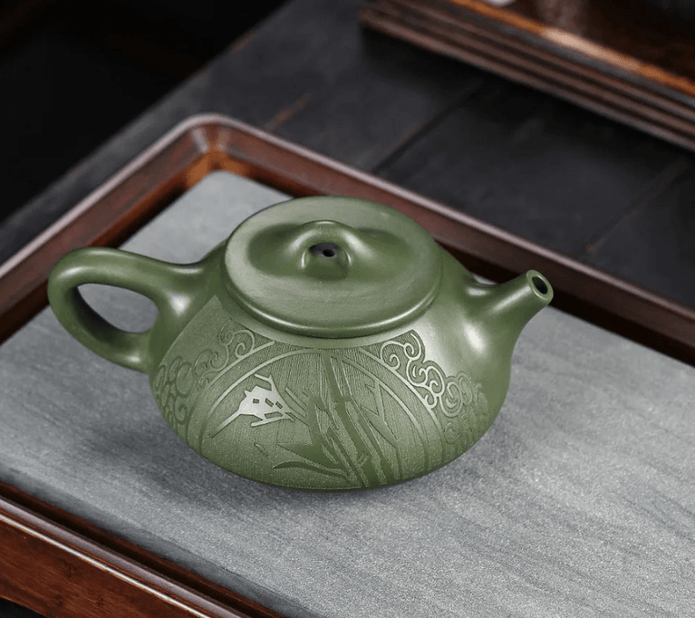 220ml Yixing Purple Clay Teapot Raw Ore Green Mud Pot Hand Carved Stone Scoop Kettle Home Beauty Infuser Chinese Zisha Teaset - China Tea Store