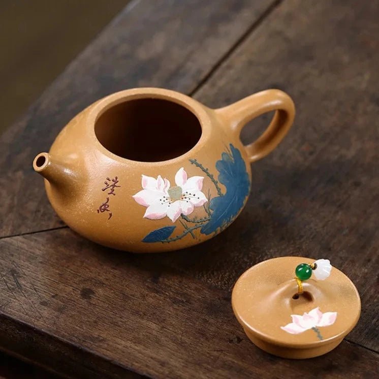 230ml Yixing Purple Clay Teapot Raw Ore Gold Section Mud Stone Scoop Kettle Hand - painted Beauty Tea Pot Traditional Tea Infuser - China Tea Store