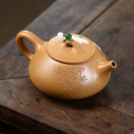 230ml Yixing Purple Clay Teapot Raw Ore Gold Section Mud Stone Scoop Kettle Hand - painted Beauty Tea Pot Traditional Tea Infuser - China Tea Store