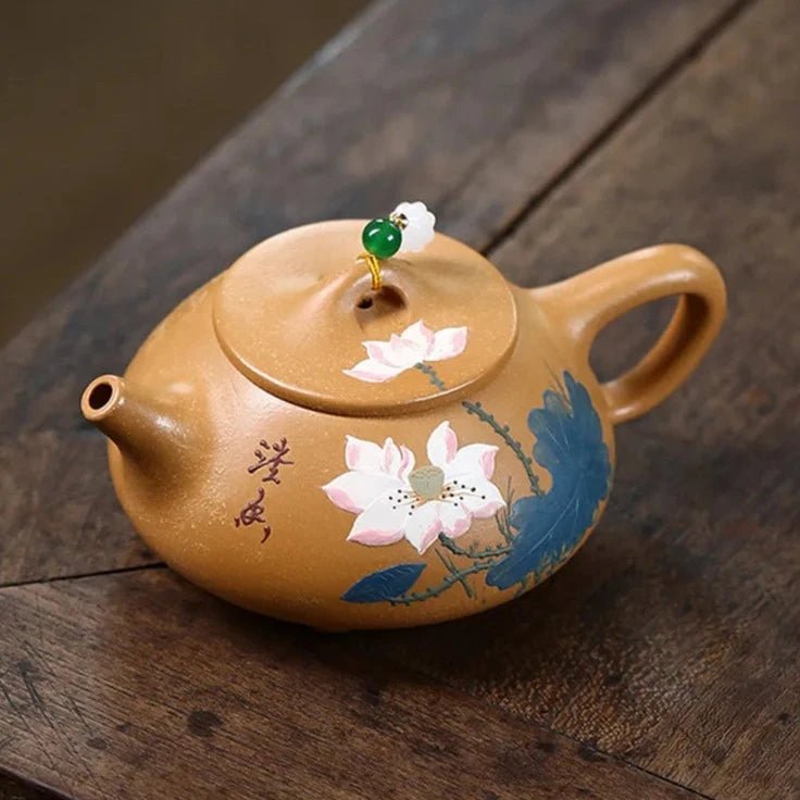 230ml Yixing Purple Clay Teapot Raw Ore Gold Section Mud Stone Scoop Kettle Hand - painted Beauty Tea Pot Traditional Tea Infuser - China Tea Store