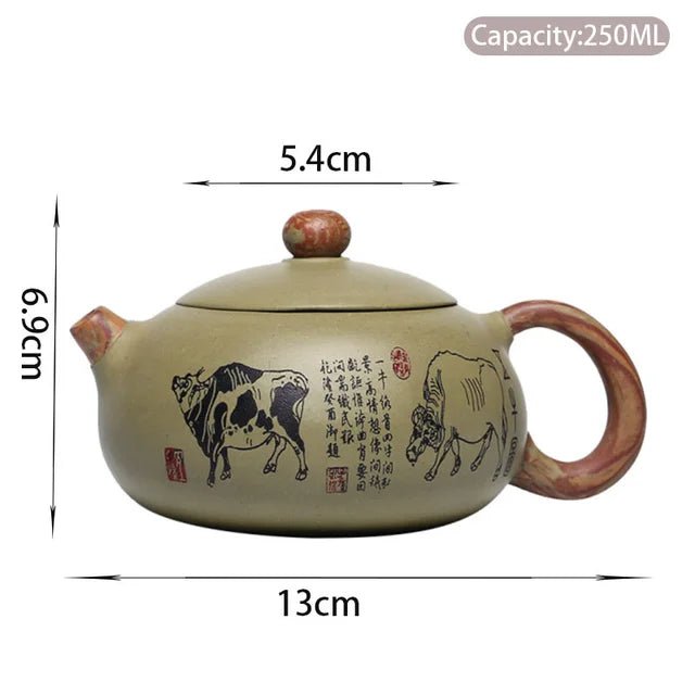 250ml Chinese Yixing Purple Clay Teapots Raw Ore Bean Green Clay Filter Tea Pot Hand Painted Five Cow Xishi Kettle Home Teaware - China Tea Store