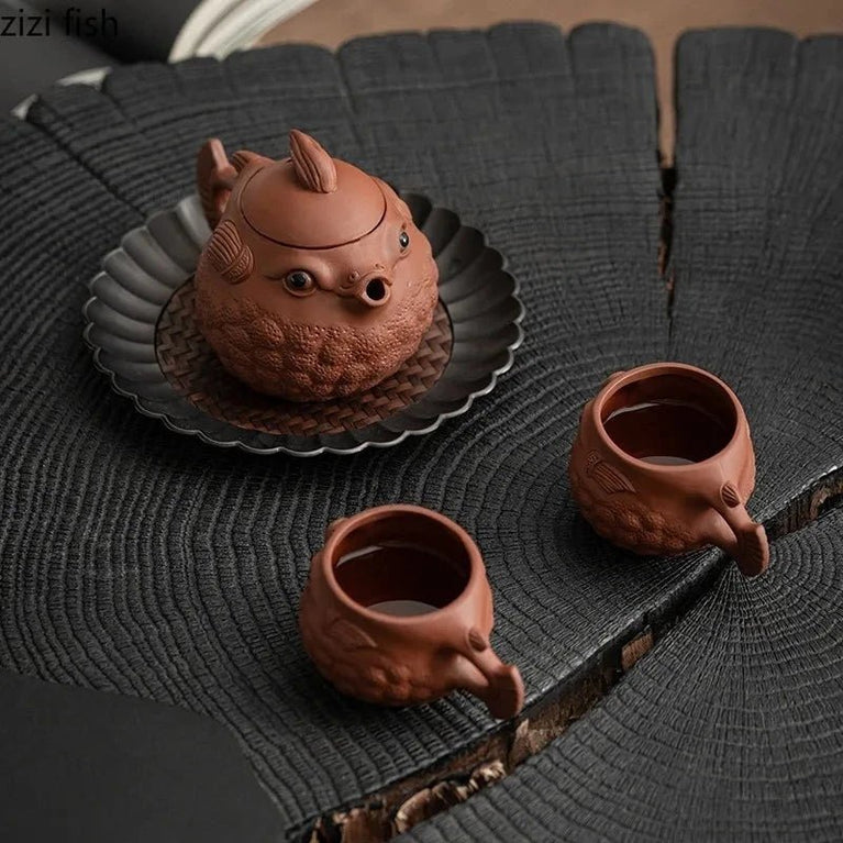 250ml Puffer Fish Purple Clay Pot Handmade Teapots Kung Fu Teaware Kettle Ornaments Tea Pets Ceramics Tea Pots Tea Making Tools - China Tea Store