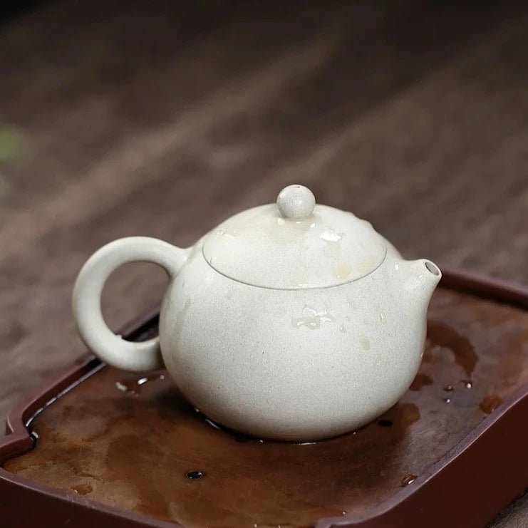 250ml Yixing Purple Clay Pot Handmade teapot Tea set Original ore white jade section mud hand painted peony Western Shi pot - China Tea Store