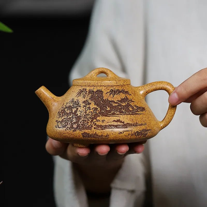 280ml Hand - carved Yixing Purple Clay Teapot Section Mud Stone Scoop Tea Infuser Custom Zisha Tea Set Chinese Tea Accessories - China Tea Store