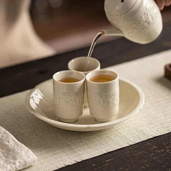 2pc/set Chinese Ding Kiln White Ceramic Teacup Relief Dargon Play Master Cup Tasting Tea Smelling Cup Mugs Kung Fu Teaset 40ml - China Tea Store