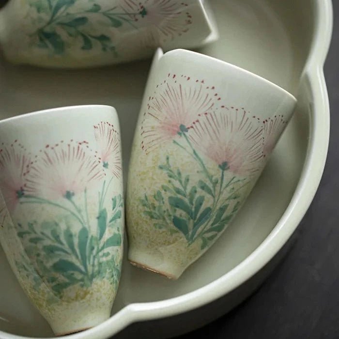 2pc/set Hand - painted Dandelion Tea Cups Underglaze Color Literati Cup Smelling Tall Cup Set of Cups Mug Kung Fu Teaware 50ml - China Tea Store