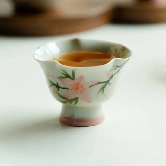 2pc/set Hand - painted Pink Peach Blossom Teacup Lotus Rhyme Flower Mouth Tea Bowl Master Cups Fragrance Cup for Tea Craft 30ml - China Tea Store