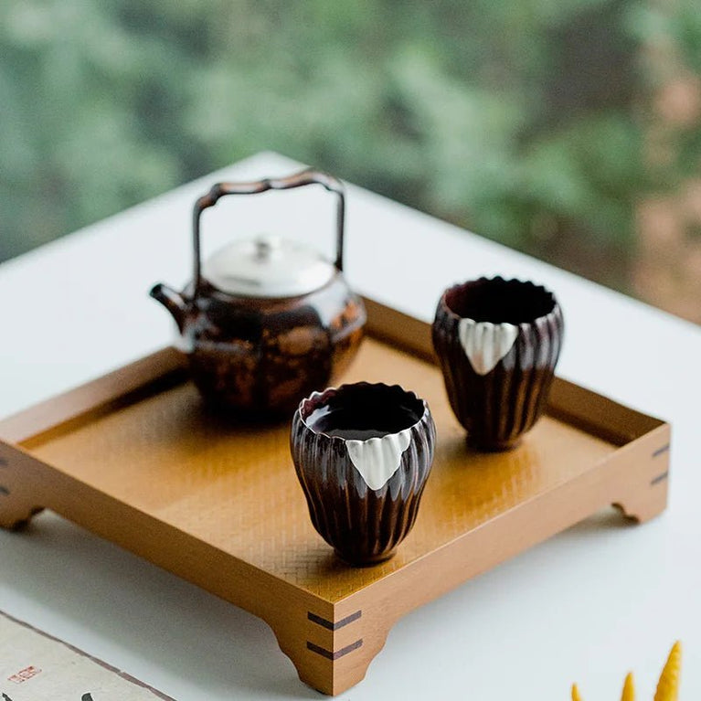 2pc/Set Kiln Change Chestnut Brown Ceramic Tea Cup Creative Drawing Silver Buddha Cup Puer Smell Cup Bowl Kung Fu Tea Set 60ml - China Tea Store