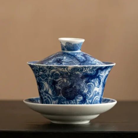 300ml Antique Blue and White Gaiwan Retro Dargon Cup Saucer Tea Tureen Chinese Tea Maker Cover Bowl Tea Services Supplies Craft - China Tea Store