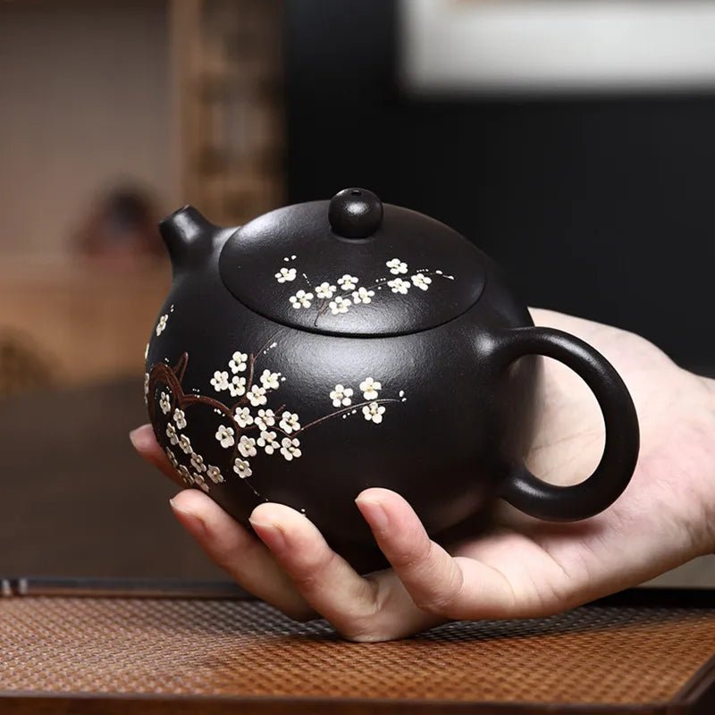 350ml Hand - painted Plum Blossom Xishi Teapot Yixing Purple Clay Tea Pot Antique Black Gold Sand Beauty Kettle Zisha Teaware - China Tea Store