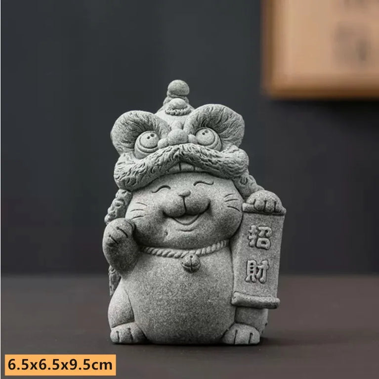 1pc Hand-carved Stone Tea Pet Boutique Fengshui Lucky Cat Ornaments Zen Chinese Tea Accessories Home Desktop Decoration