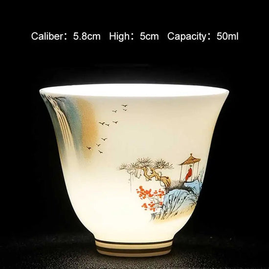 50ml White Porcelain Teacup Teahouse Master's Cup Chinese Style Retro Ceramics Wineglass Landscape Painting Literati Tea Set - China Tea Store