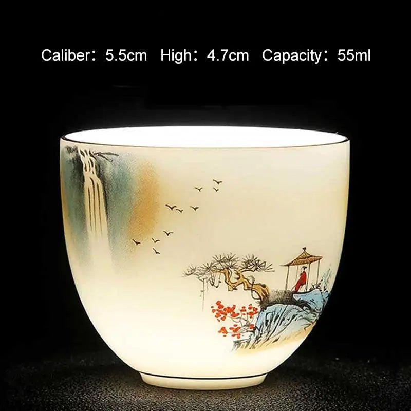 50ml White Porcelain Teacup Teahouse Master's Cup Chinese Style Retro Ceramics Wineglass Landscape Painting Literati Tea Set - China Tea Store