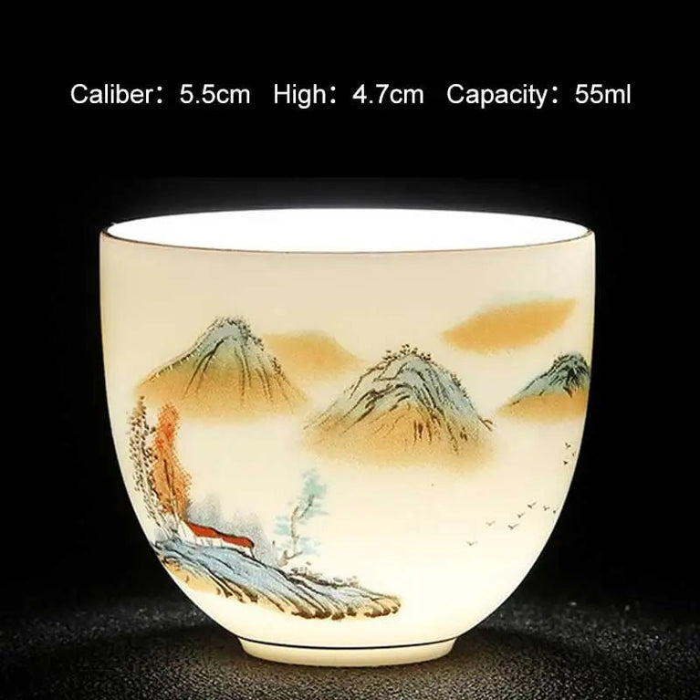 50ml White Porcelain Teacup Teahouse Master's Cup Chinese Style Retro Ceramics Wineglass Landscape Painting Literati Tea Set - China Tea Store