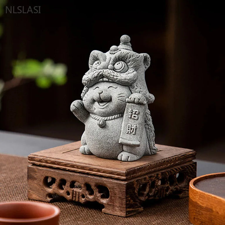 1pc Hand-carved Stone Tea Pet Boutique Fengshui Lucky Cat Ornaments Zen Chinese Tea Accessories Home Desktop Decoration