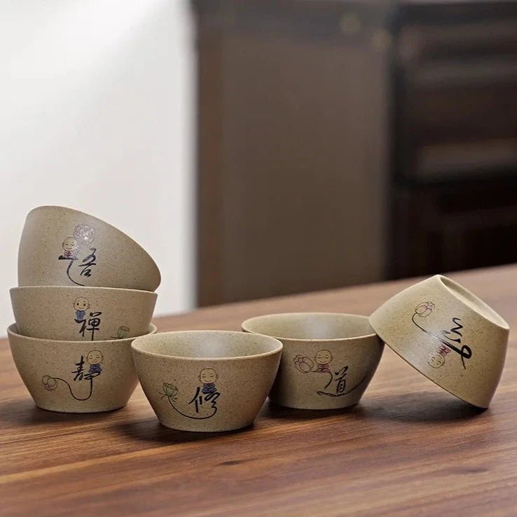 6 Pieces of Ceramic Personal Single Cup Handmade Small Tea Bowl Household Rough Pottery Tea Cup Chinese Tea Set Accessories - China Tea Store