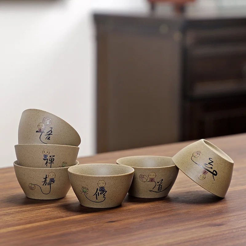 6 Pieces of Ceramic Personal Single Cup Handmade Small Tea Bowl Household Rough Pottery Tea Cup Chinese Tea Set Accessories - China Tea Store