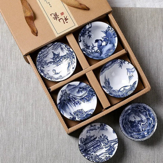 6PCS Chinese Household Teaware Blue and White Porcelain Tea Set Hand - painted Tea Cup Puer Black Tea Tieguanyin Ceramic Cups - China Tea Store