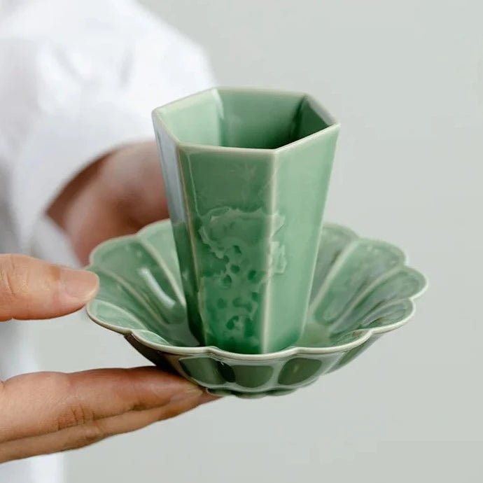 70ml Boutique Yue Kiln Celadon Ceramic Teacup Relief Taihu Stone Master Cup Household Smelling Personal Cup with Coaster Set - China Tea Store