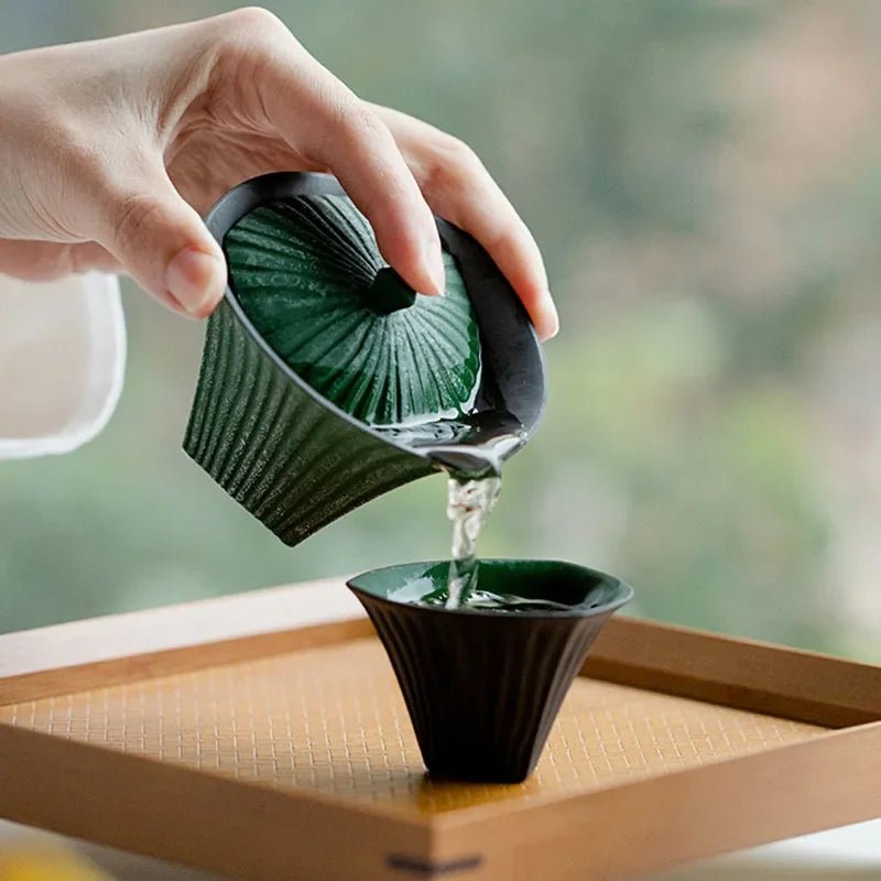 80ml Retro Snow Point Pine Green Ceramic Tea Tureen Creative Stripe Ercai Tea Bowl With Cover Tea Maker Gaiwan Kung Fu - China Tea Store