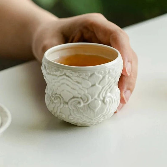 90ml Creative Plant Gray Carved Flower Teacup Zen Tea Pair Smelling Cup Master Cups Tripodia Gourd Tea Bowl Drinkware Ornaments - China Tea Store