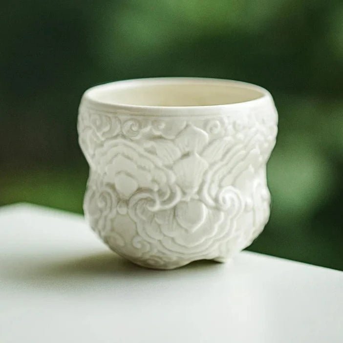 90ml Creative Plant Gray Carved Flower Teacup Zen Tea Pair Smelling Cup Master Cups Tripodia Gourd Tea Bowl Drinkware Ornaments - China Tea Store