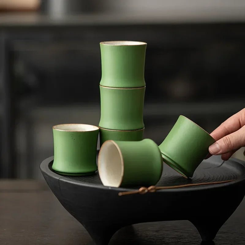 Bamboo Joint Tea Cup Stoneware Green Glaze Master Cup Rising Step By Step Ceramics Creativity Cup - China Tea Store