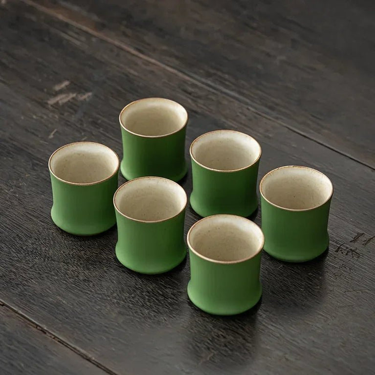 Bamboo Joint Tea Cup Stoneware Green Glaze Master Cup Rising Step By Step Ceramics Creativity Cup - China Tea Store