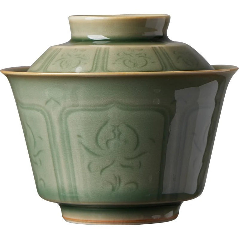 Celadon Hand Carved Gaiwan For Tea Pottery Tureen With Lid Green Teaware Kung Fu Tea Ceremony Set Coffee Cups Tea Bowls Chawan - China Tea Store