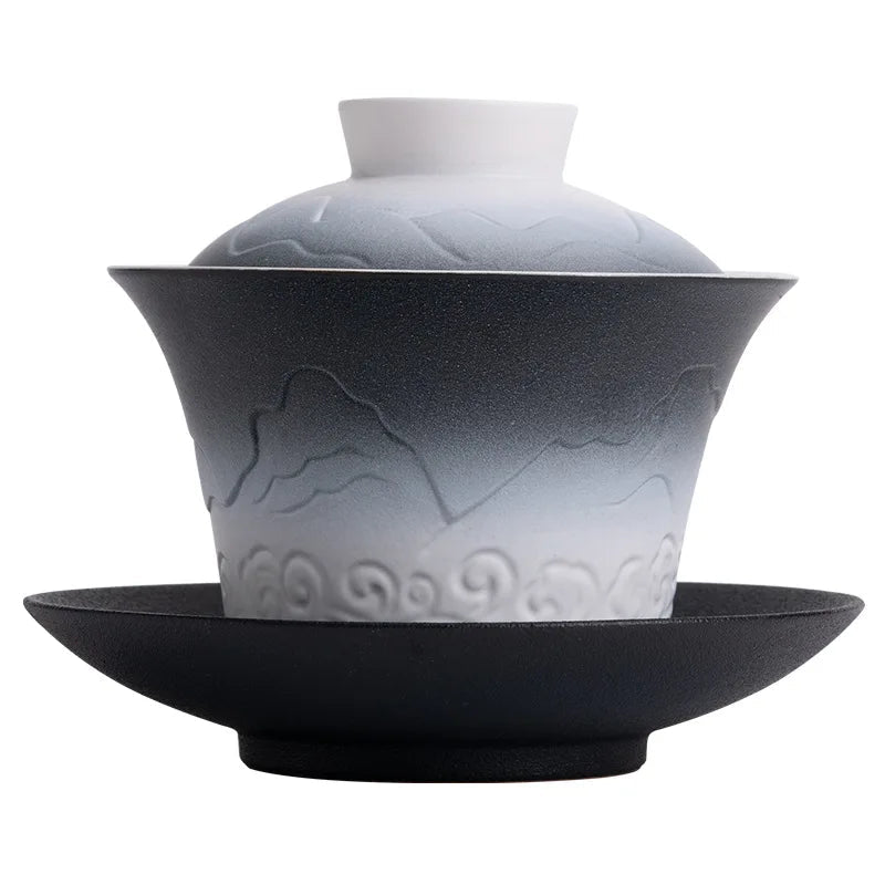 Ceramic Tea Making Cup, Mountain and Sea View, Gradient Gaiwan, Large Capacity, Kung Fu Tea Set, Brewing Bowl, Gradient Color - China Tea Store