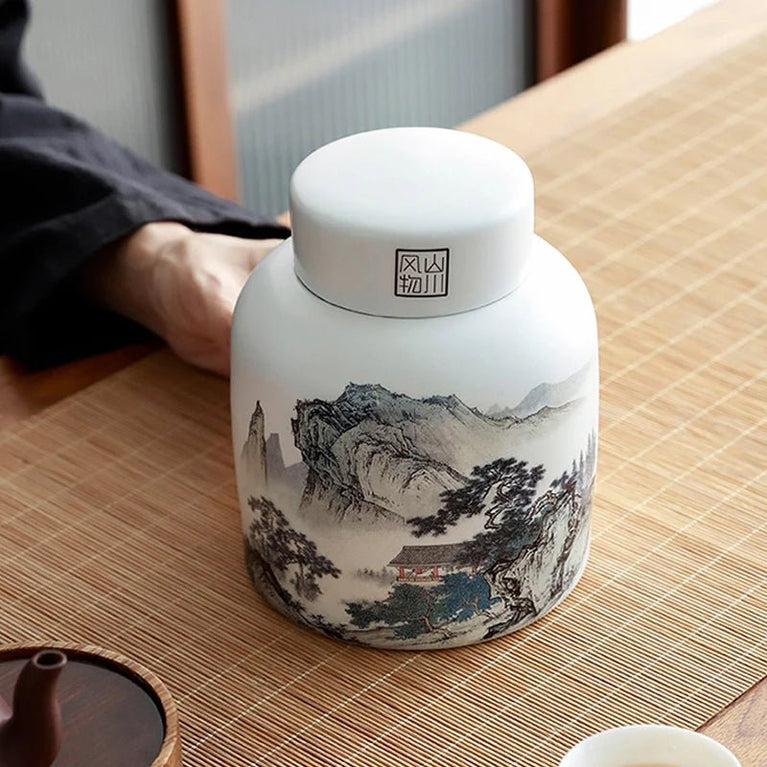 Chinese Landscape Tea Pot with Lid Retro Sealed Tea Pot Storage Pot Storage Pot Living Room Coffee Table Decoration Accessories - China Tea Store