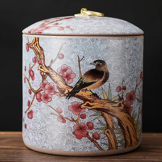 Chinese - style Tea Pot with Lid Moisture - proof Storage Tank Ceramic Sealed Storage Tank Home Retro Tea Box Living Room Decoration - China Tea Store