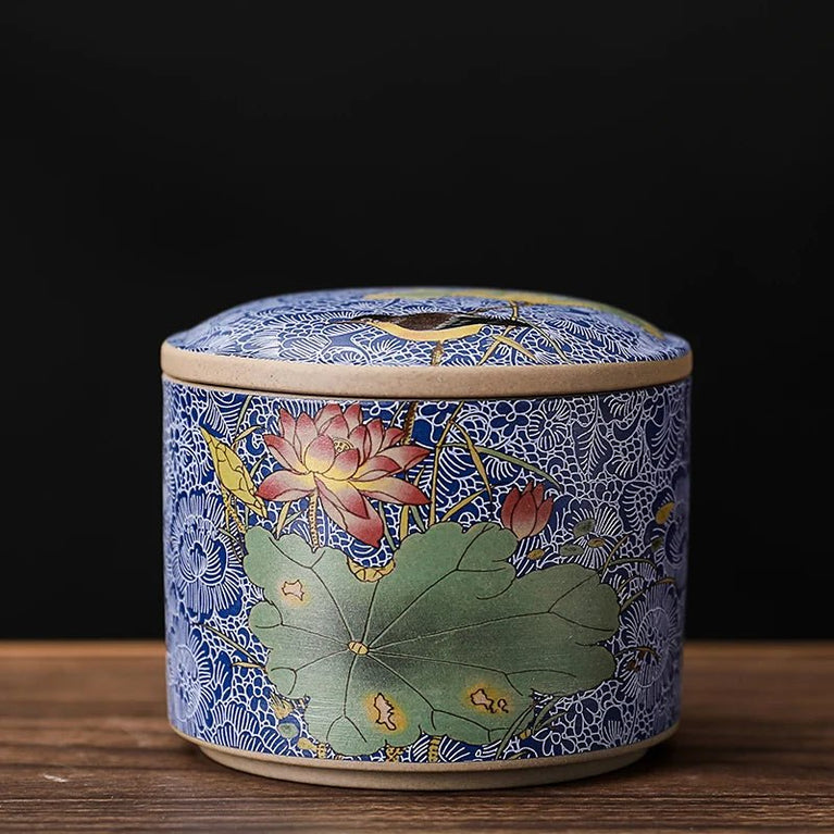 Chinese - style Tea Pot with Lid Moisture - proof Storage Tank Ceramic Sealed Storage Tank Home Retro Tea Box Living Room Decoration - China Tea Store