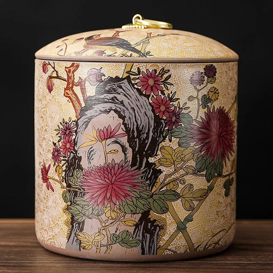 Chinese - style Tea Pot with Lid Moisture - proof Storage Tank Ceramic Sealed Storage Tank Home Retro Tea Box Living Room Decoration - China Tea Store