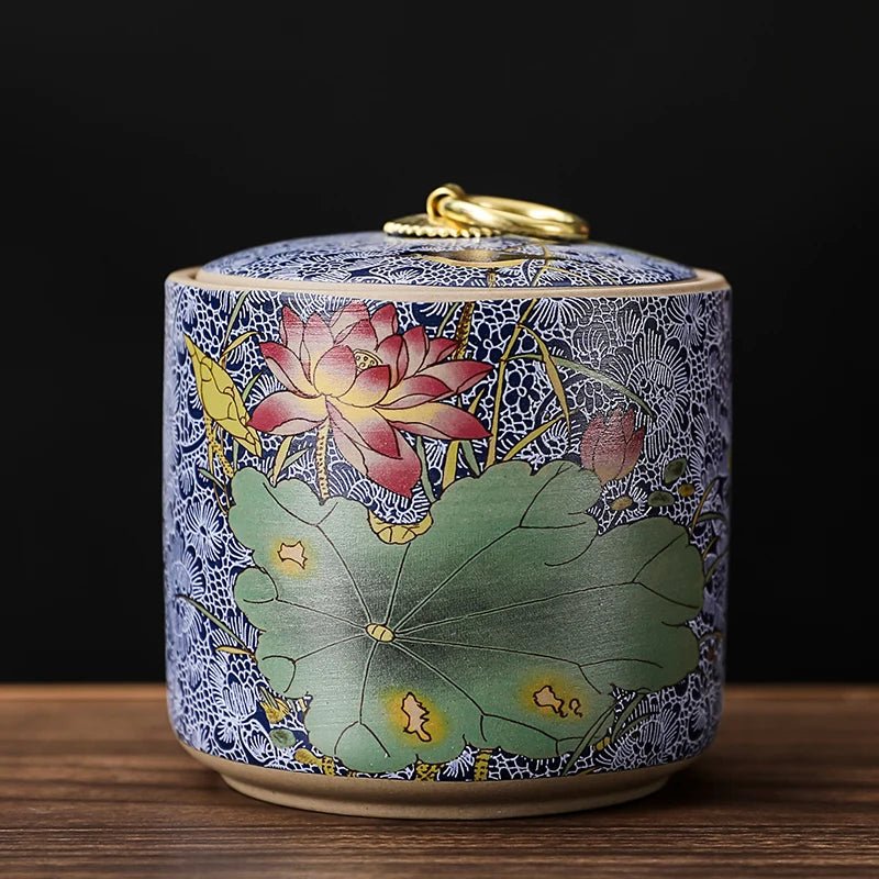 Chinese - style Tea Pot with Lid Moisture - proof Storage Tank Ceramic Sealed Storage Tank Home Retro Tea Box Living Room Decoration - China Tea Store