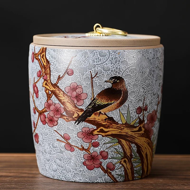 Chinese - style Tea Pot with Lid Moisture - proof Storage Tank Ceramic Sealed Storage Tank Home Retro Tea Box Living Room Decoration - China Tea Store