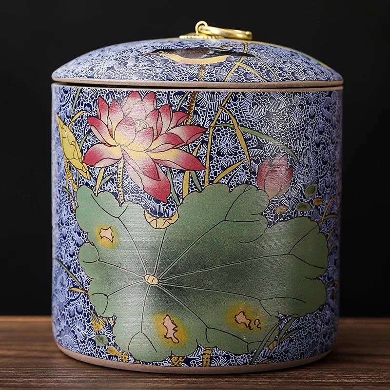 Chinese - style Tea Pot with Lid Moisture - proof Storage Tank Ceramic Sealed Storage Tank Home Retro Tea Box Living Room Decoration - China Tea Store