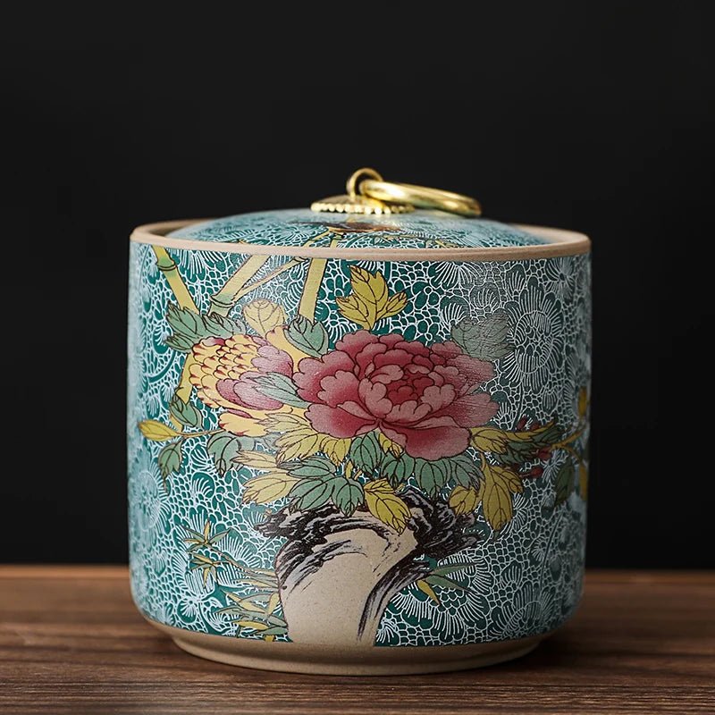 Chinese - style Tea Pot with Lid Moisture - proof Storage Tank Ceramic Sealed Storage Tank Home Retro Tea Box Living Room Decoration - China Tea Store