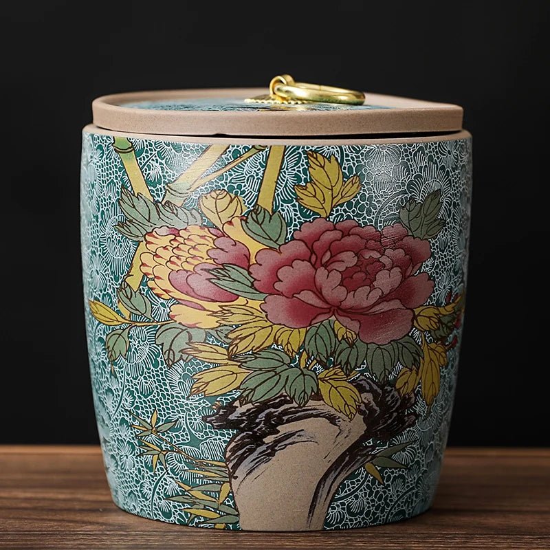 Chinese - style Tea Pot with Lid Moisture - proof Storage Tank Ceramic Sealed Storage Tank Home Retro Tea Box Living Room Decoration - China Tea Store