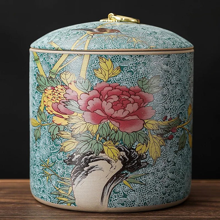 Chinese - style Tea Pot with Lid Moisture - proof Storage Tank Ceramic Sealed Storage Tank Home Retro Tea Box Living Room Decoration - China Tea Store