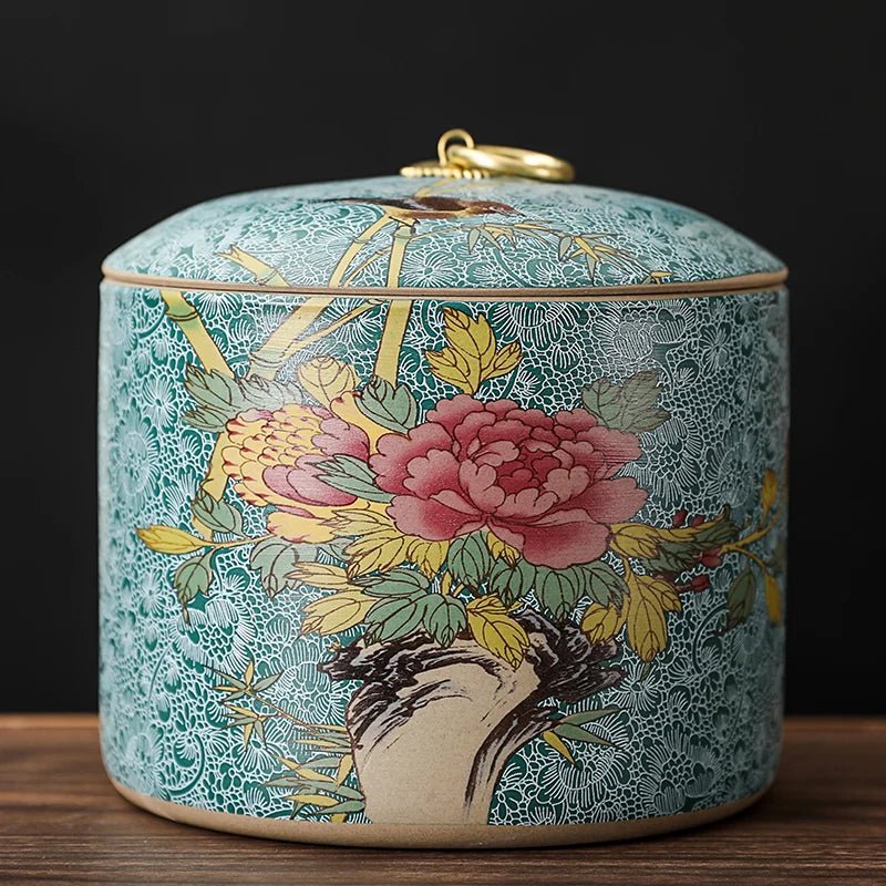 Chinese - style Tea Pot with Lid Moisture - proof Storage Tank Ceramic Sealed Storage Tank Home Retro Tea Box Living Room Decoration - China Tea Store