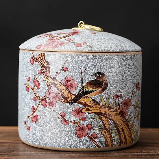 Chinese - style Tea Pot with Lid Moisture - proof Storage Tank Ceramic Sealed Storage Tank Home Retro Tea Box Living Room Decoration - China Tea Store