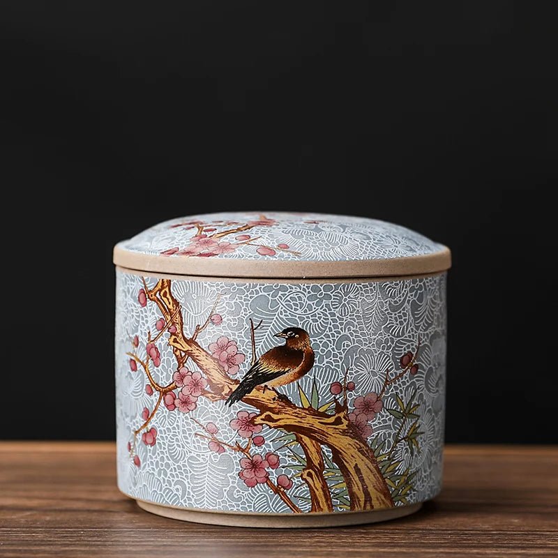 Chinese - style Tea Pot with Lid Moisture - proof Storage Tank Ceramic Sealed Storage Tank Home Retro Tea Box Living Room Decoration - China Tea Store