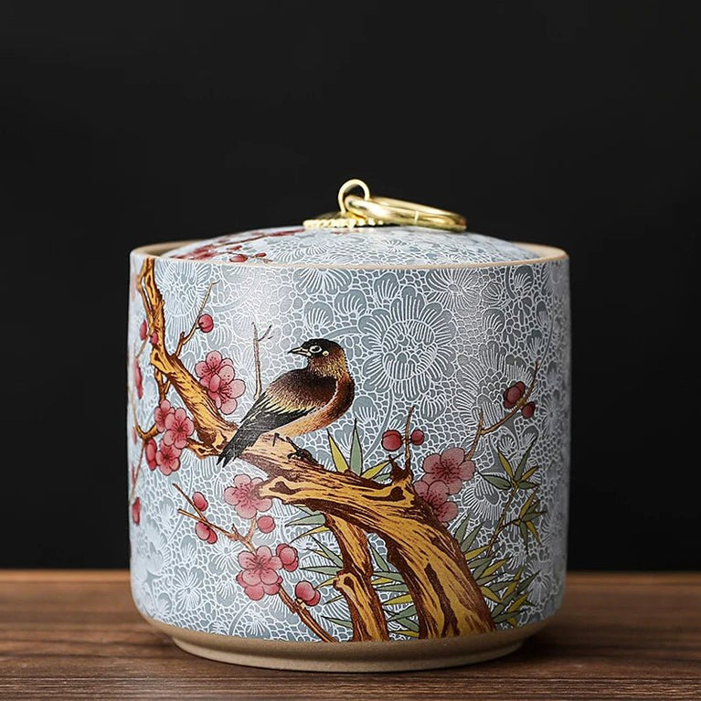 Chinese - style Tea Pot with Lid Moisture - proof Storage Tank Ceramic Sealed Storage Tank Home Retro Tea Box Living Room Decoration - China Tea Store