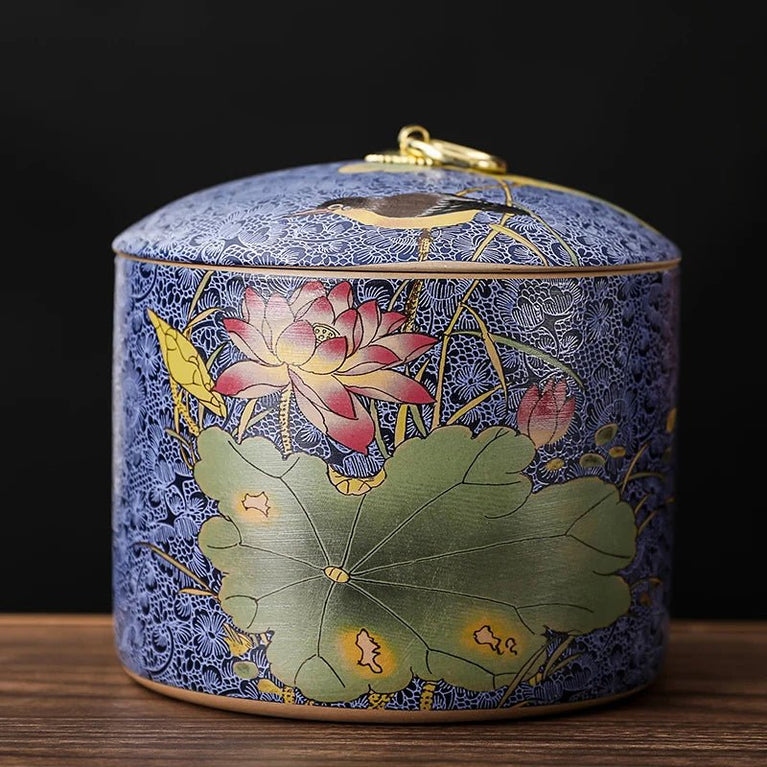 Chinese - style Tea Pot with Lid Moisture - proof Storage Tank Ceramic Sealed Storage Tank Home Retro Tea Box Living Room Decoration - China Tea Store