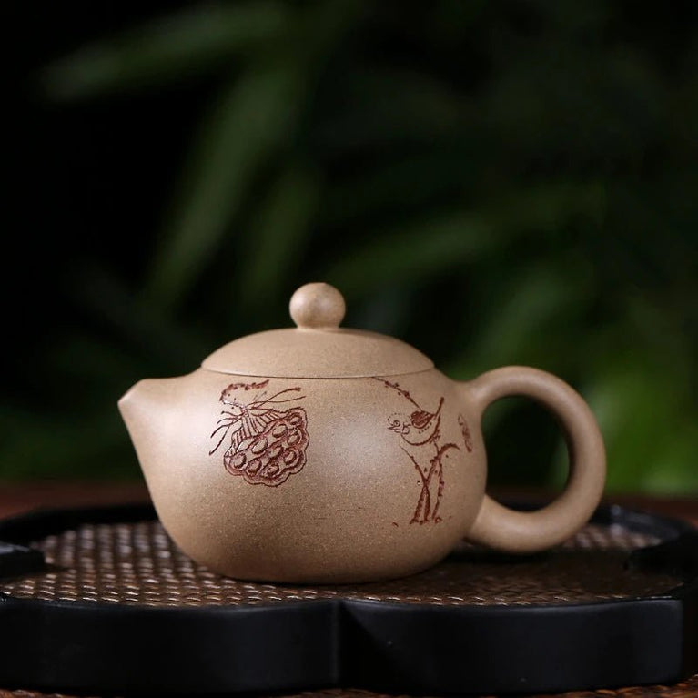 chinese tea pot real yixing zisha duan clay marked lotus root handpainted 9 infuser holes xishi pot 80ml - China Tea Store